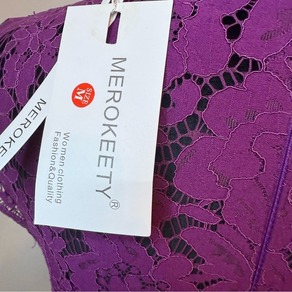 Merokeety | Plum Sleeveless Lace Cocktail Dress | Sz M - Picture 8 of 10